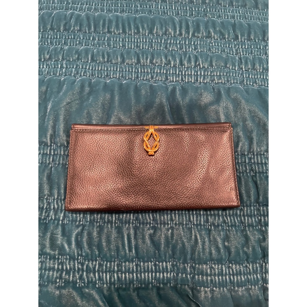 Gucci Vintage Black Leather Wallet Clutch Gold Knot Accent‎ Made in Italy
